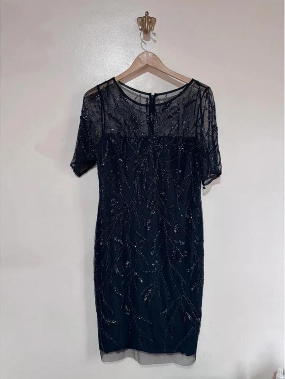 Adrianna Papell Beaded Navy Sheath Dress size US14